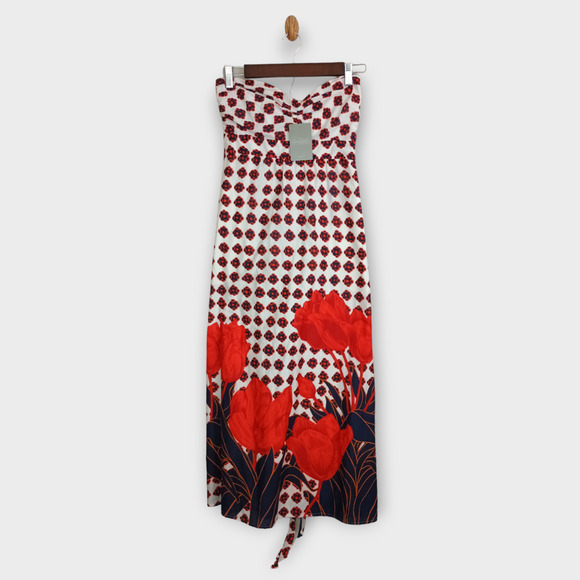 Maeve Dresses & Skirts - Anthropologie Maeve Dress Women 0 White Floral Tulip Fields Midi Heart Strapless